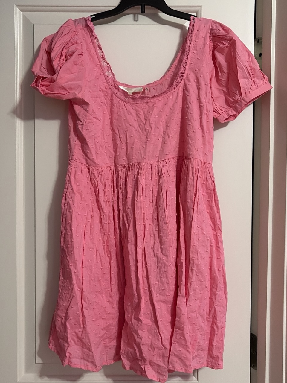 Loveshackfancy Pink Swiss Dot Short Sleeve Babydoll Dress
